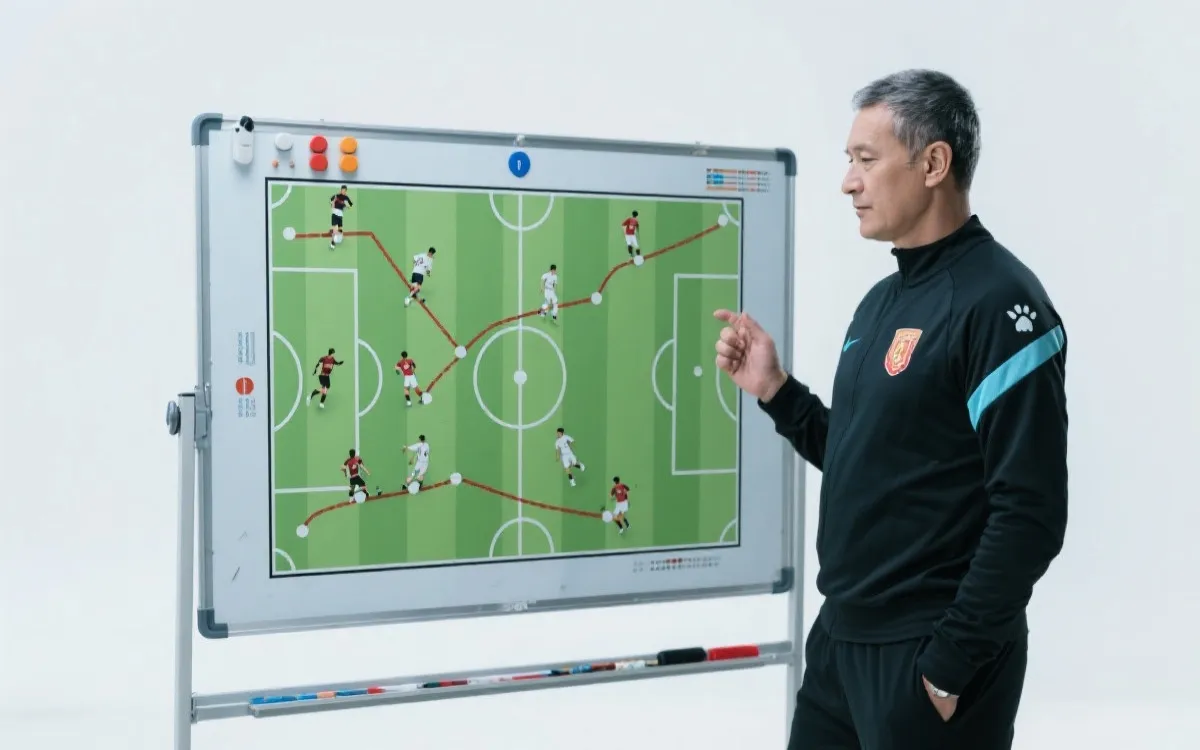 战术板与球员跑动线路示意的赛事复盘画面